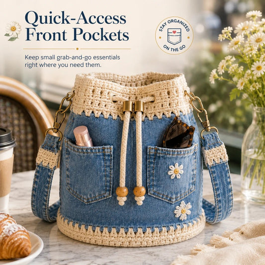 🔥✨👜Denim Crochet Bucket Bag