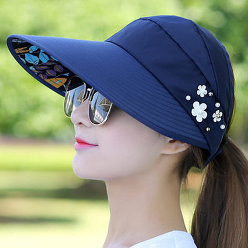Foldable Wide Brim Sun Hat with Ponytail Hole