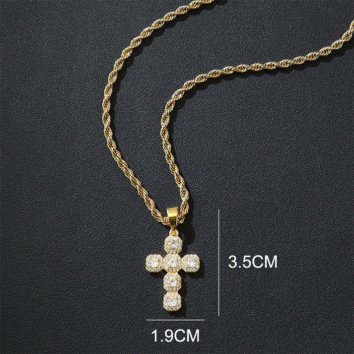 Copper Inlaid Zircon Cross Charm Pendant