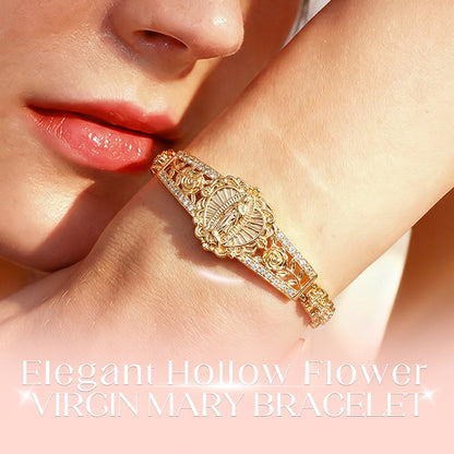 💥Elegant Hollow Flower Virgin Mary Bracelet – Filigree Design, Gold Plated, Faith Inspired ✨
