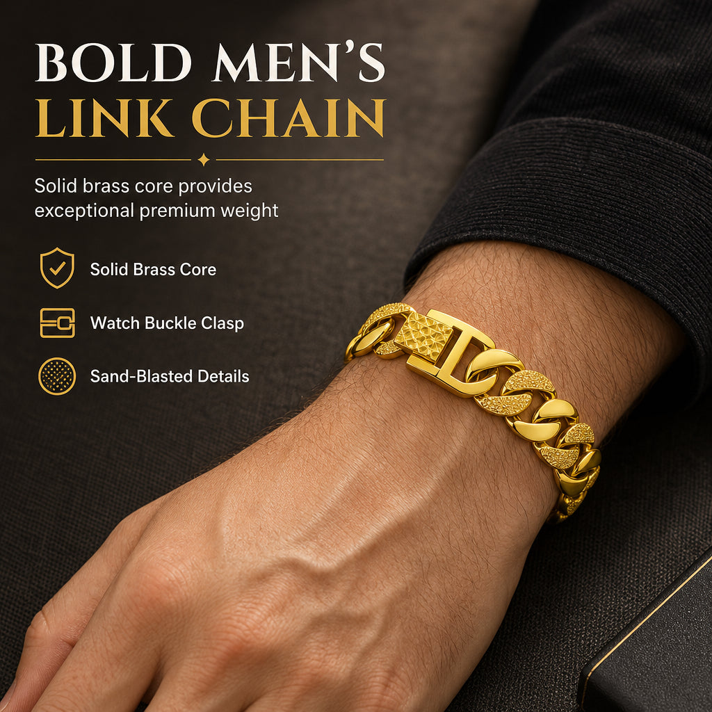 ✨60%OFF🔥 Men's Vietnamese Sand-Gold Style Bracelet – Matte Sandblasted Finish & Watch Clasp💎