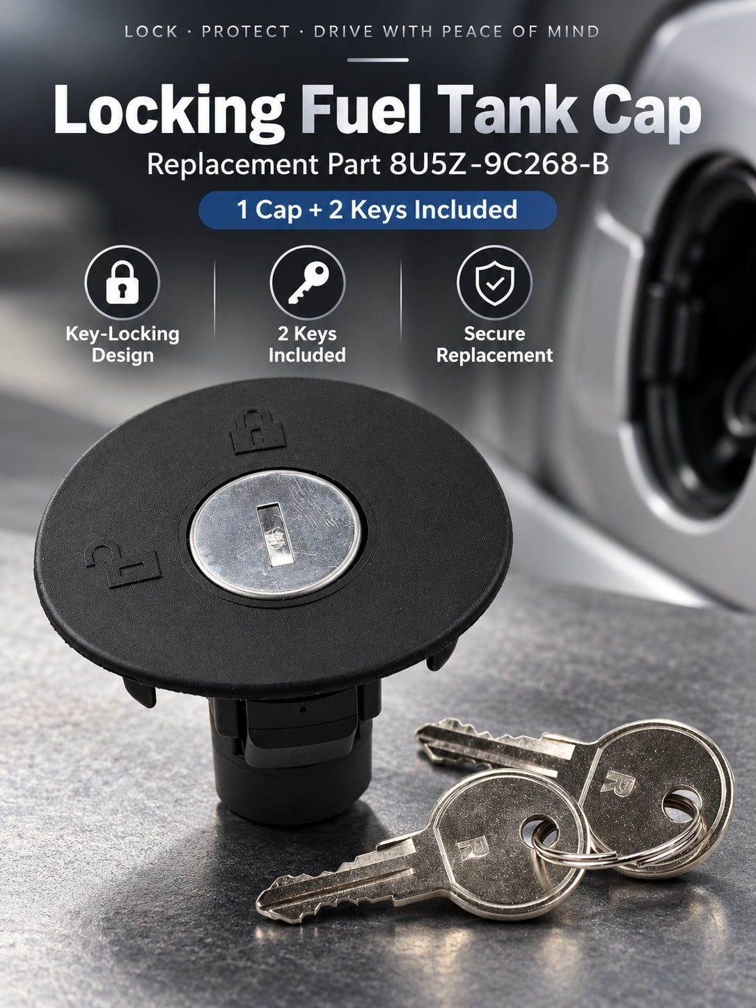 🔐 Locking Fuel Tank Cap with 2 Keys – Replacement Part 8U5Z-9C268-B