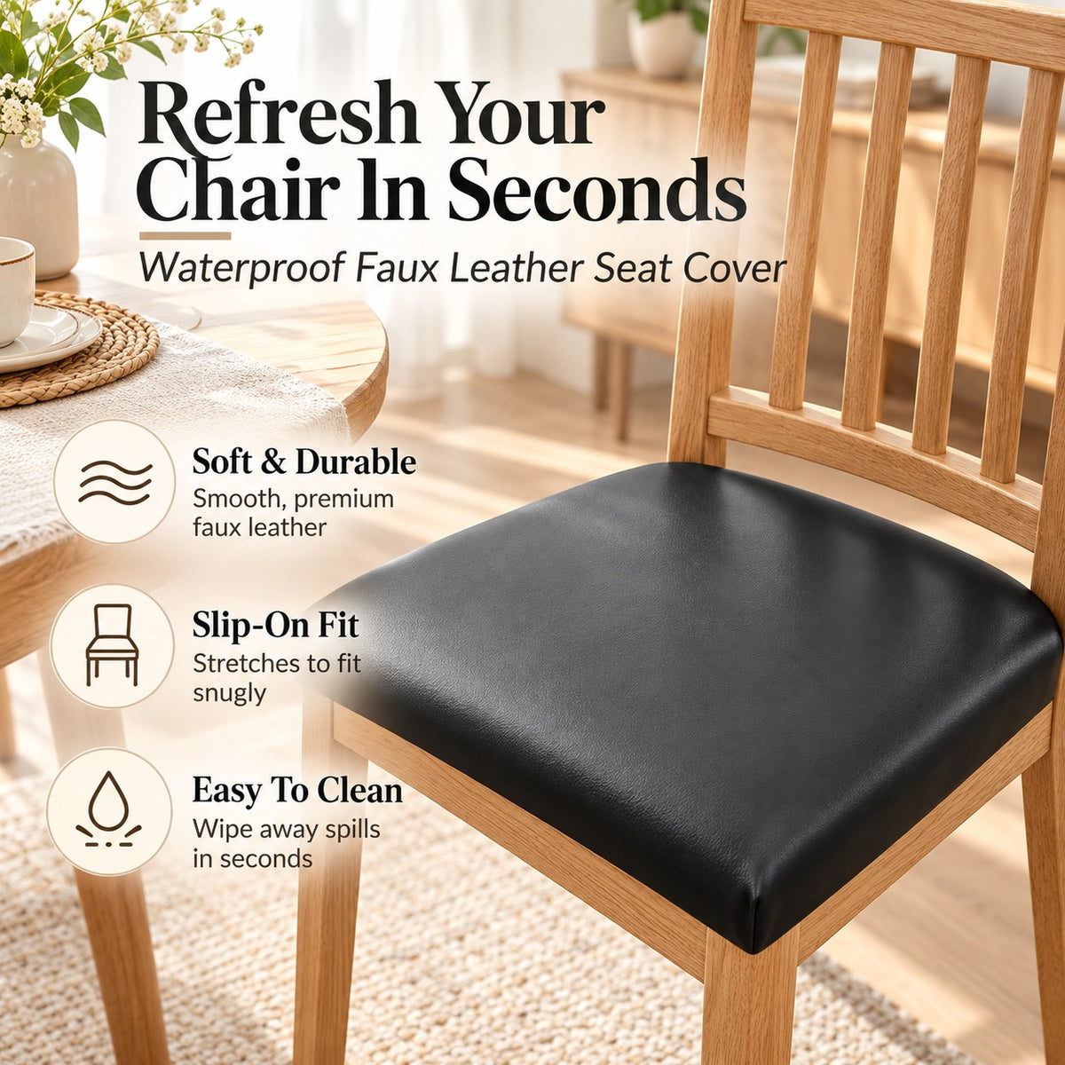 ✨ PU Leather Chair Protector – Waterproof & Oil-Resistant Seat Covers for Dining Chairs, Removable & Washable