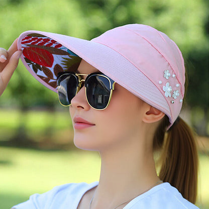 Foldable Wide Brim Sun Hat with Ponytail Hole