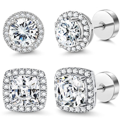 Halo Stud Earrings 4-Pack(Buy 1 get 1 free) - Gold & Silver Round/Square Styles