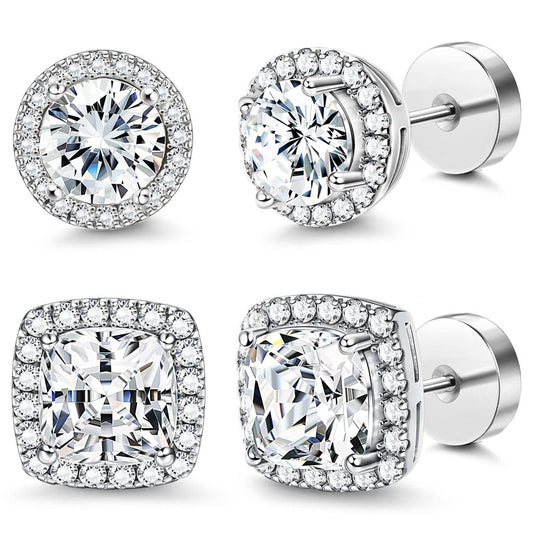 Halo Stud Earrings 4-Pack(Buy 1 get 1 free) - Gold & Silver Round/Square Styles