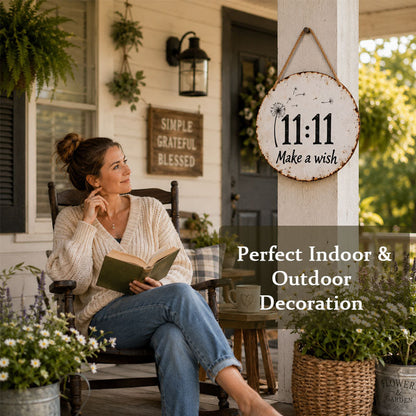 Circular rustic metal sign with dandelion 11:11 make a wish design