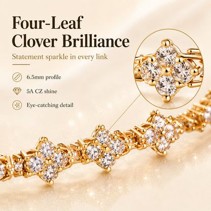 ✨ Gold Tennis Bracelet 6.5mm – CZ Clover Design, Gift for All