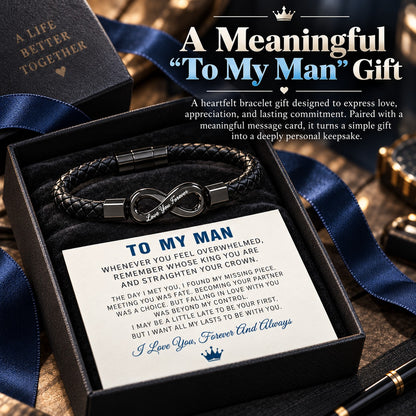 ✨ Engraved Infinity Bracelet for Him – Black Braided Design with “Love You Forever” Message, Romantic Gift for Husband, Boyfriend or Fiancé