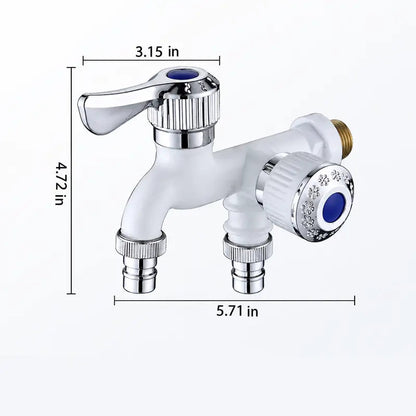 🔧 1-In-2-Out Plastic Water Tap – Dual Independent Control Valves, 3/4" Universal Fit, Leak-Proof Ceramic Core, All-Weather Resistant