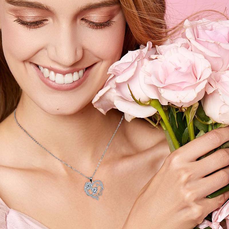 Rose Heart "Mom" Pendant Necklace