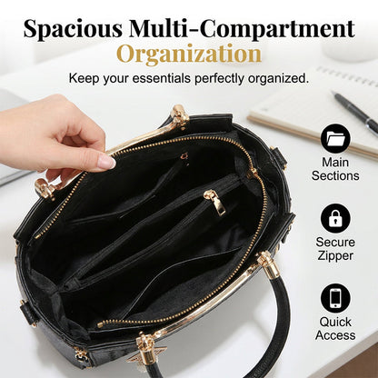 ⏰Women's V-Stitched Satchel – Gold Hardware, Multi-Compartment, Top-Handle 🌸