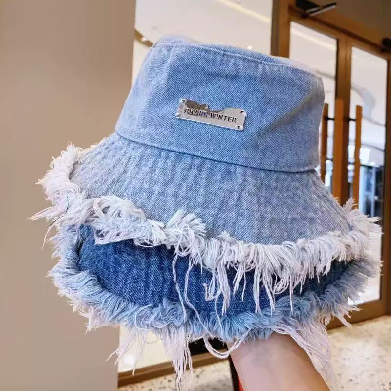 Stylish Layered Fray Denim Sun Protection Hat