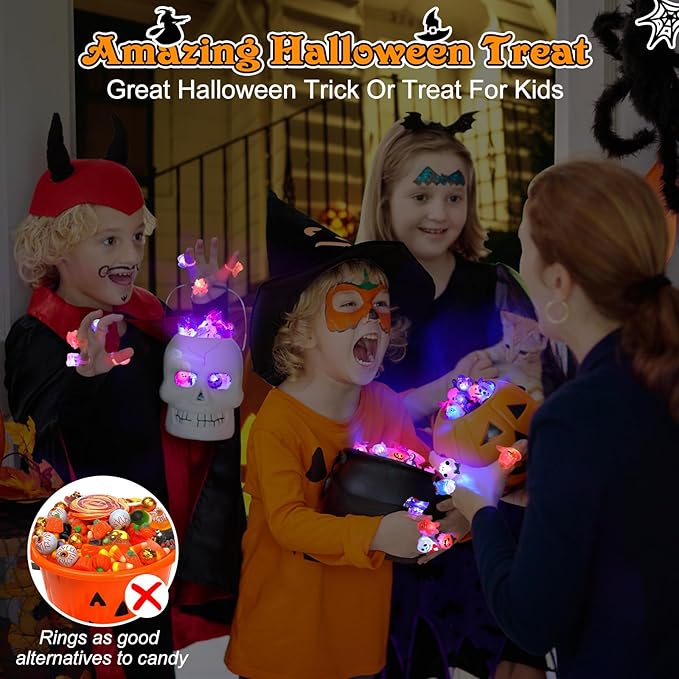 🔥🎃50 Pieces Each Box‼️✨LED Light Halloween Glowing Ring 💍| Flashing Light‑Up Party Favor for Halloween Night👻