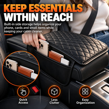 🚘 Car Center Console Armrest Riser – Padded Cushion with Side Storage & Non-Slip Base