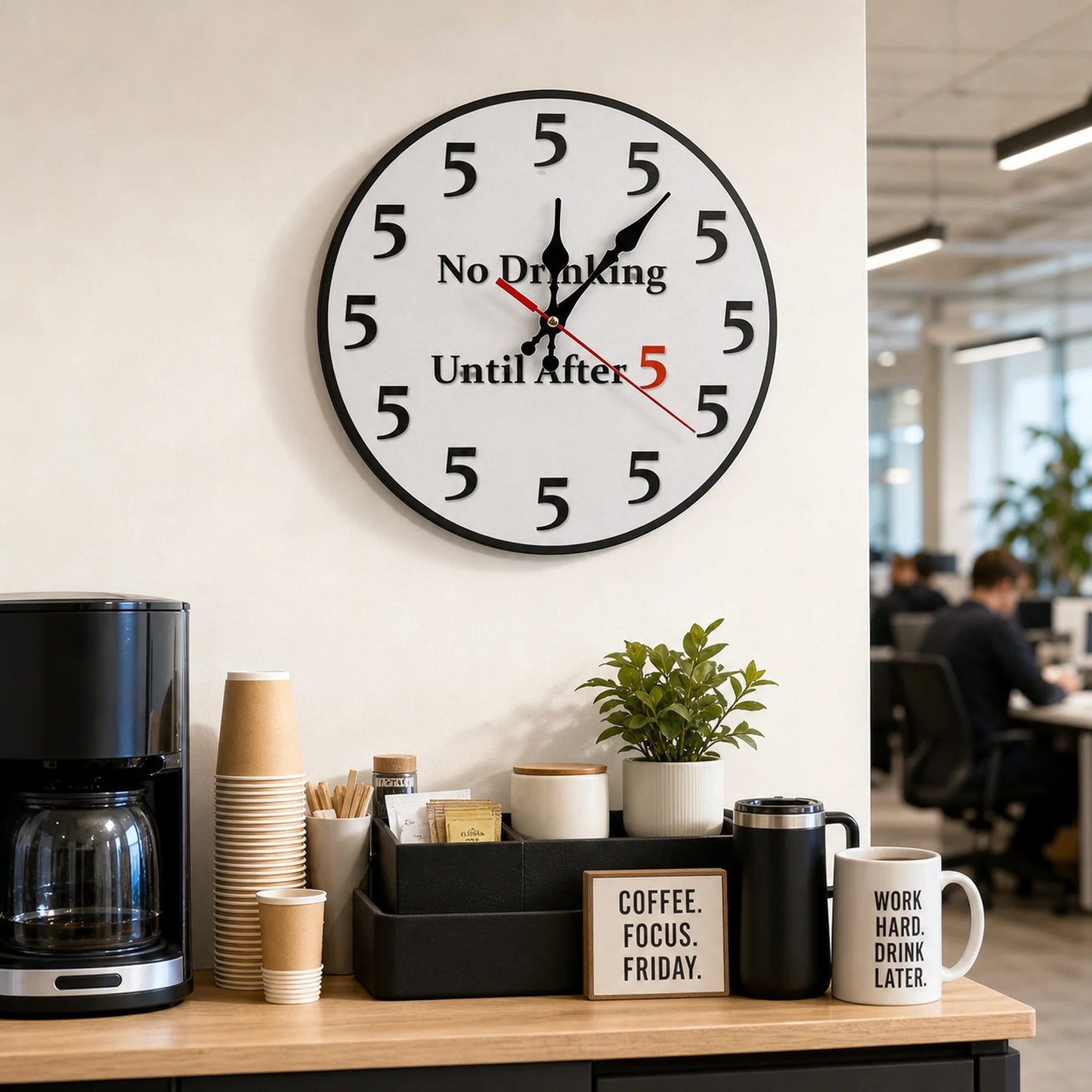 🔥🎁Funny "No Drinking Until After 5" Round Wall Clock