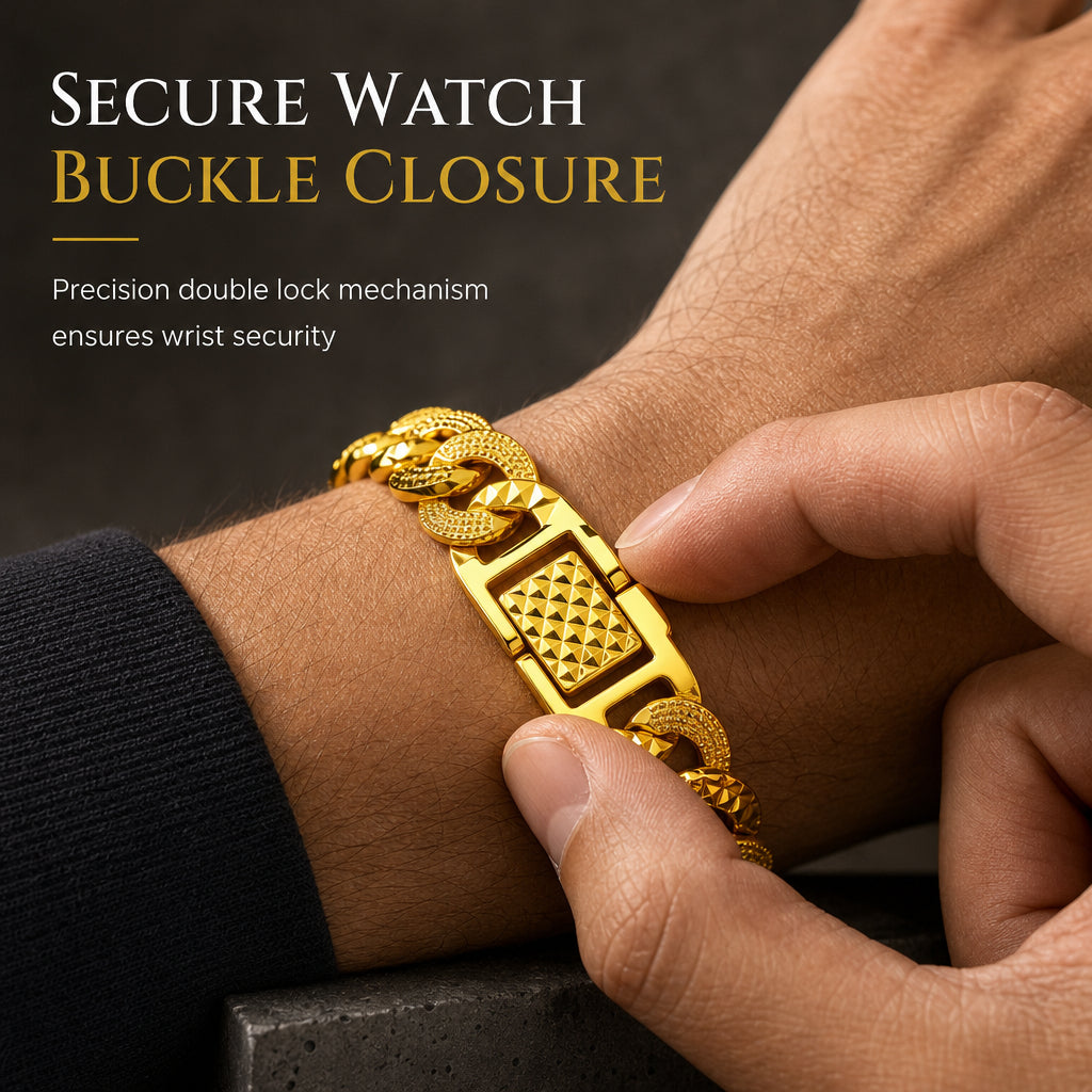 ✨60%OFF🔥 Men's Vietnamese Sand-Gold Style Bracelet – Matte Sandblasted Finish & Watch Clasp💎