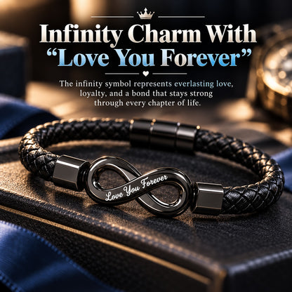 ✨ Engraved Infinity Bracelet for Him – Black Braided Design with “Love You Forever” Message, Romantic Gift for Husband, Boyfriend or Fiancé