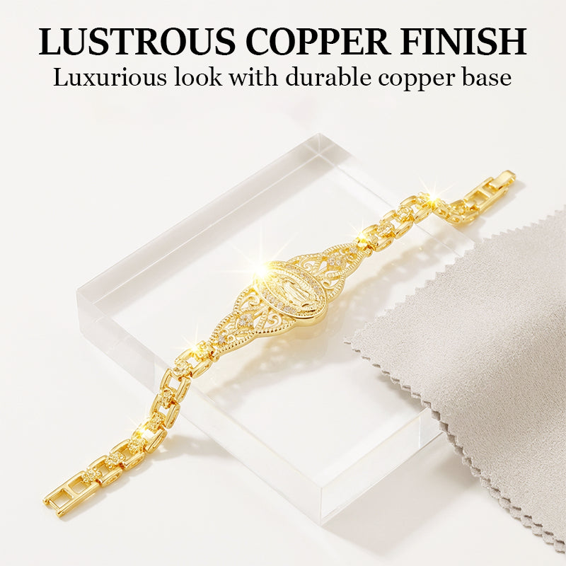 💥Elegant Hollow Flower Virgin Mary Bracelet – Filigree Design, Gold Plated, Faith Inspired ✨
