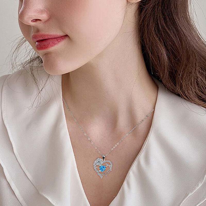 Rose Heart "Mom" Pendant Necklace