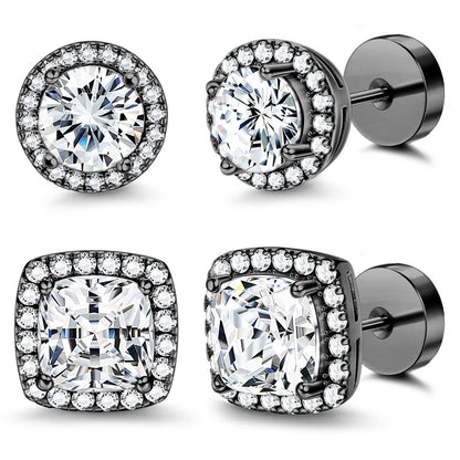 Halo Stud Earrings 4-Pack(Buy 1 get 1 free) - Gold & Silver Round/Square Styles