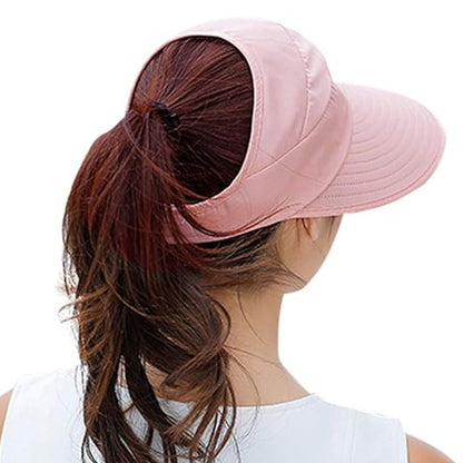 Foldable Wide Brim Sun Hat with Ponytail Hole