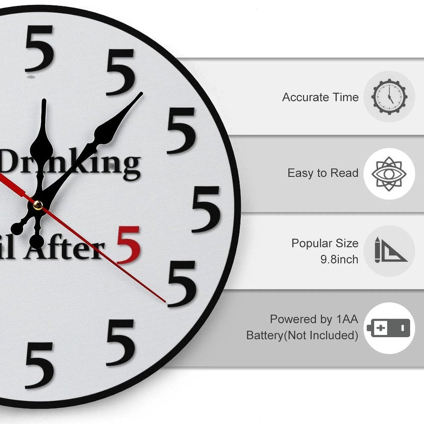 🔥🎁Funny "No Drinking Until After 5" Round Wall Clock
