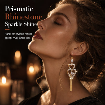 🌸 50% OFF NOW! 🌸legant Gold Double Layer Heart Tassel Drop Earrings with Rhinestones for Women💎