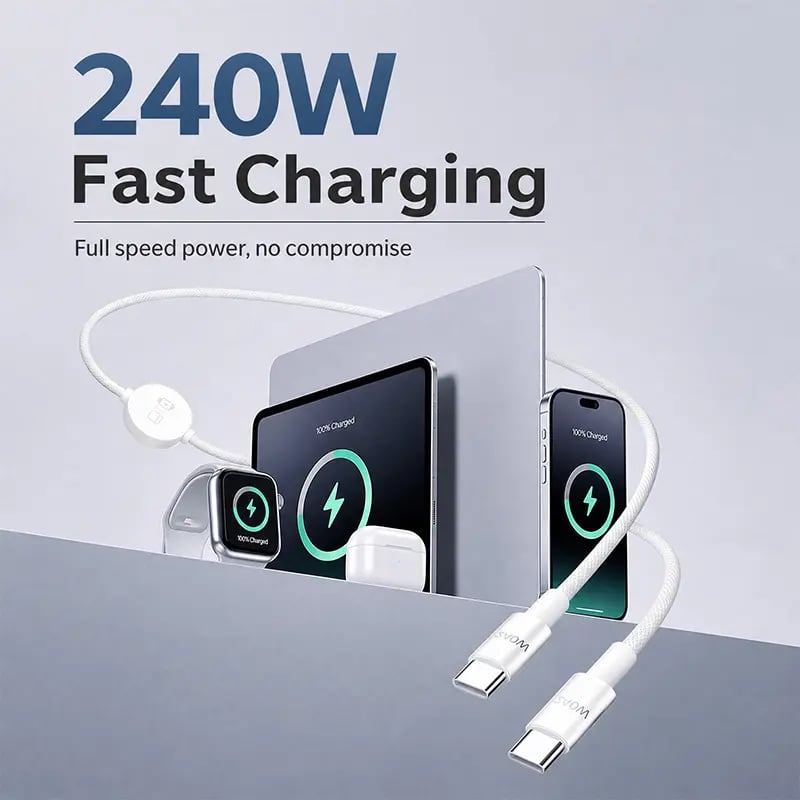 3-in-1 USB-C Data & Charging Cable, 240W, 5 ft Braided