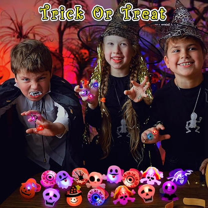 🔥🎃50 Pieces Each Box‼️✨LED Light Halloween Glowing Ring 💍| Flashing Light‑Up Party Favor for Halloween Night👻
