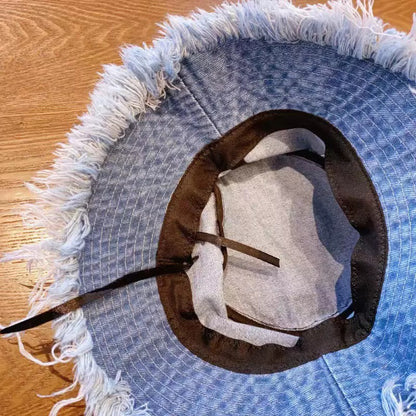 Stylish Layered Fray Denim Sun Protection Hat