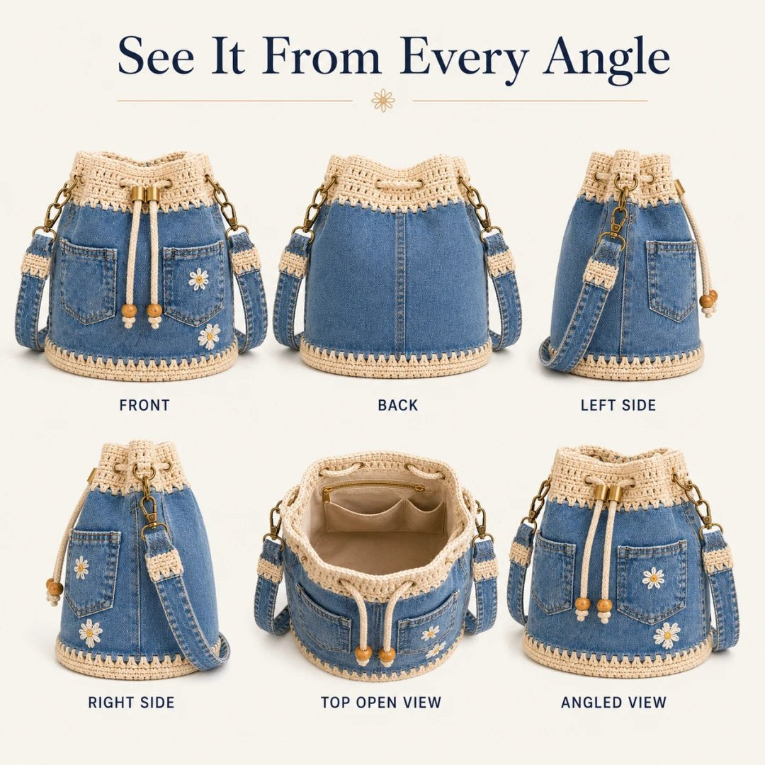 🔥✨👜Denim Crochet Bucket Bag