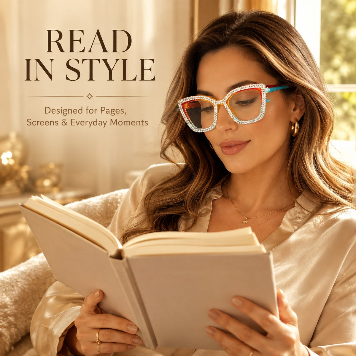 Cat Eye Anti-Blue Light Reading Glasses - Diamond Inlaid