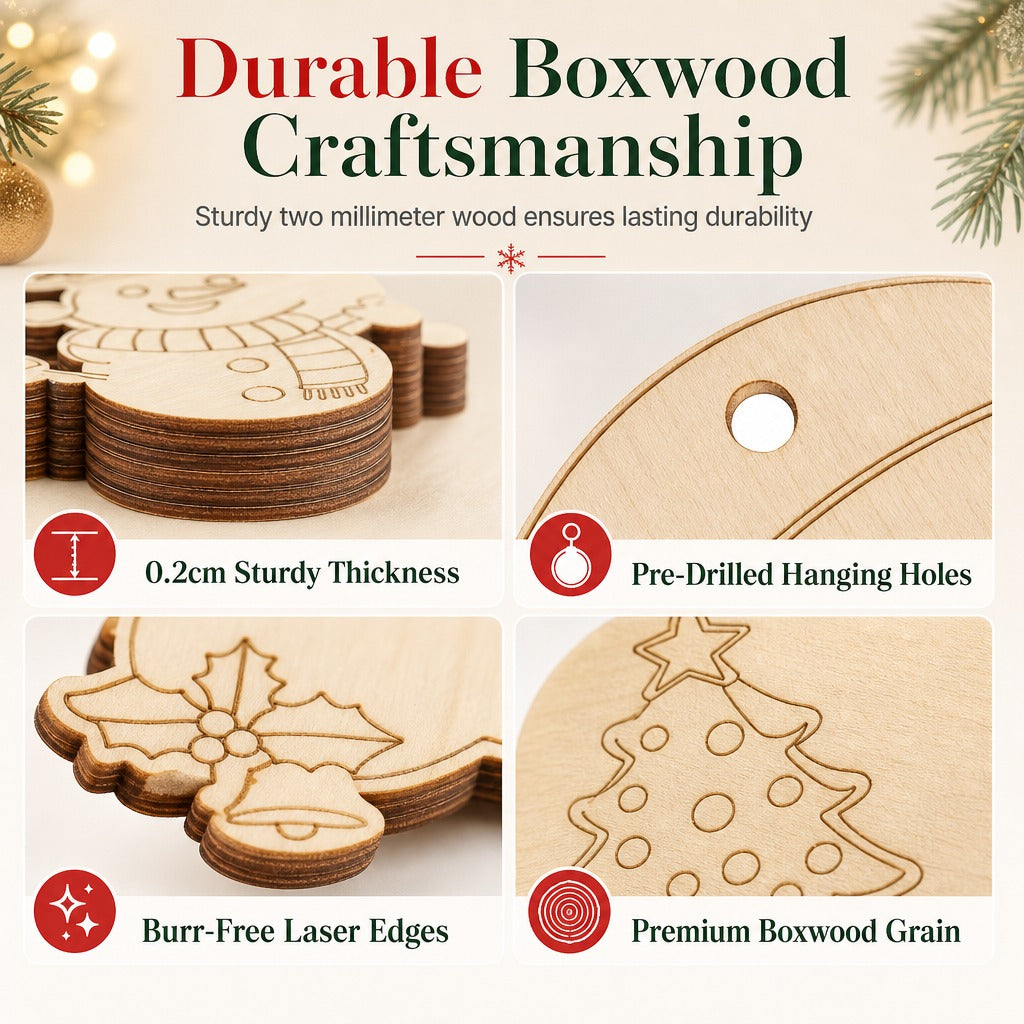8 Piece Carved Wood Slice Christmas Tree Hanging Ornaments Set with Hemp Ropes for Holiday Party Home Decor