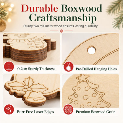 8 Piece Carved Wood Slice Christmas Tree Hanging Ornaments Set with Hemp Ropes for Holiday Party Home Decor
