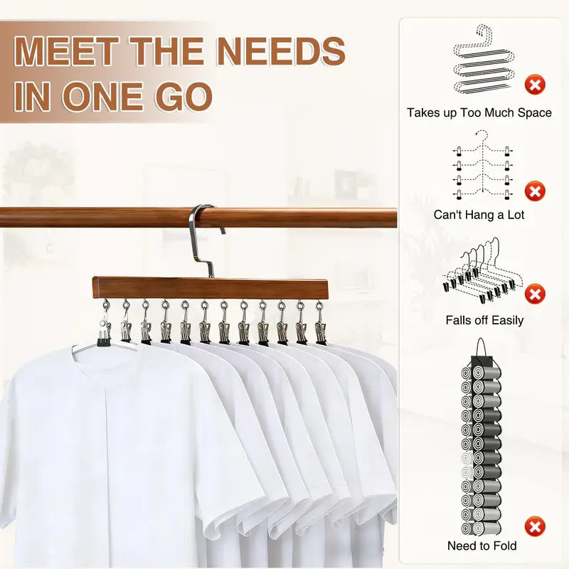 2 Pack Closet Organizer with 12 Clips, Space Saving Hangers for Clothes