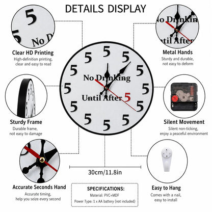 🔥🎁Funny "No Drinking Until After 5" Round Wall Clock