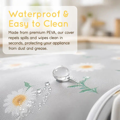 Daisy-print refrigerator dust cover with storage pockets