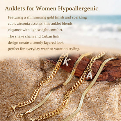Personalized Initial Anklet – 14K Gold-Plated Waterproof Stackable Letter Charm