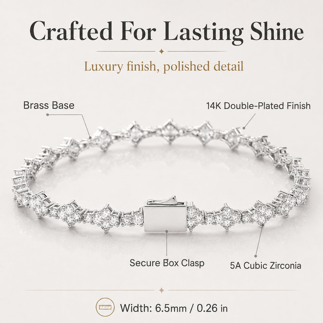 ✨ Gold Tennis Bracelet 6.5mm – CZ Clover Design, Gift for All