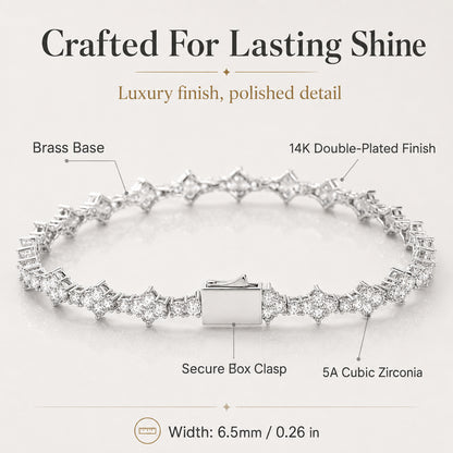 ✨ Gold Tennis Bracelet 6.5mm – CZ Clover Design, Gift for All