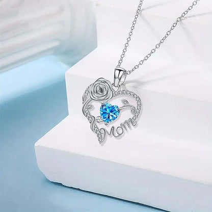 Rose Heart "Mom" Pendant Necklace