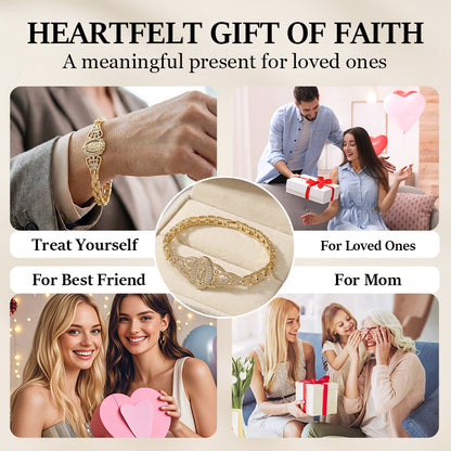 💥Elegant Hollow Flower Virgin Mary Bracelet – Filigree Design, Gold Plated, Faith Inspired ✨
