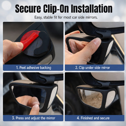 🚗 360° Blind Spot Wide-Angle Rearview Mirror – Adjustable Clip-On Car Auxiliary Mirror for Parking, Reversing & Side View Assistance