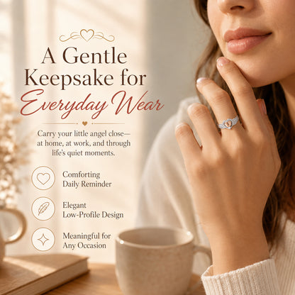 Mommy of an Angel Memorial Ring – Angel Wings & Baby Footprints Keepsake Jewelry