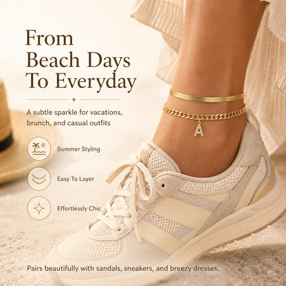 Personalized Initial Anklet – 14K Gold-Plated Waterproof Stackable Letter Charm