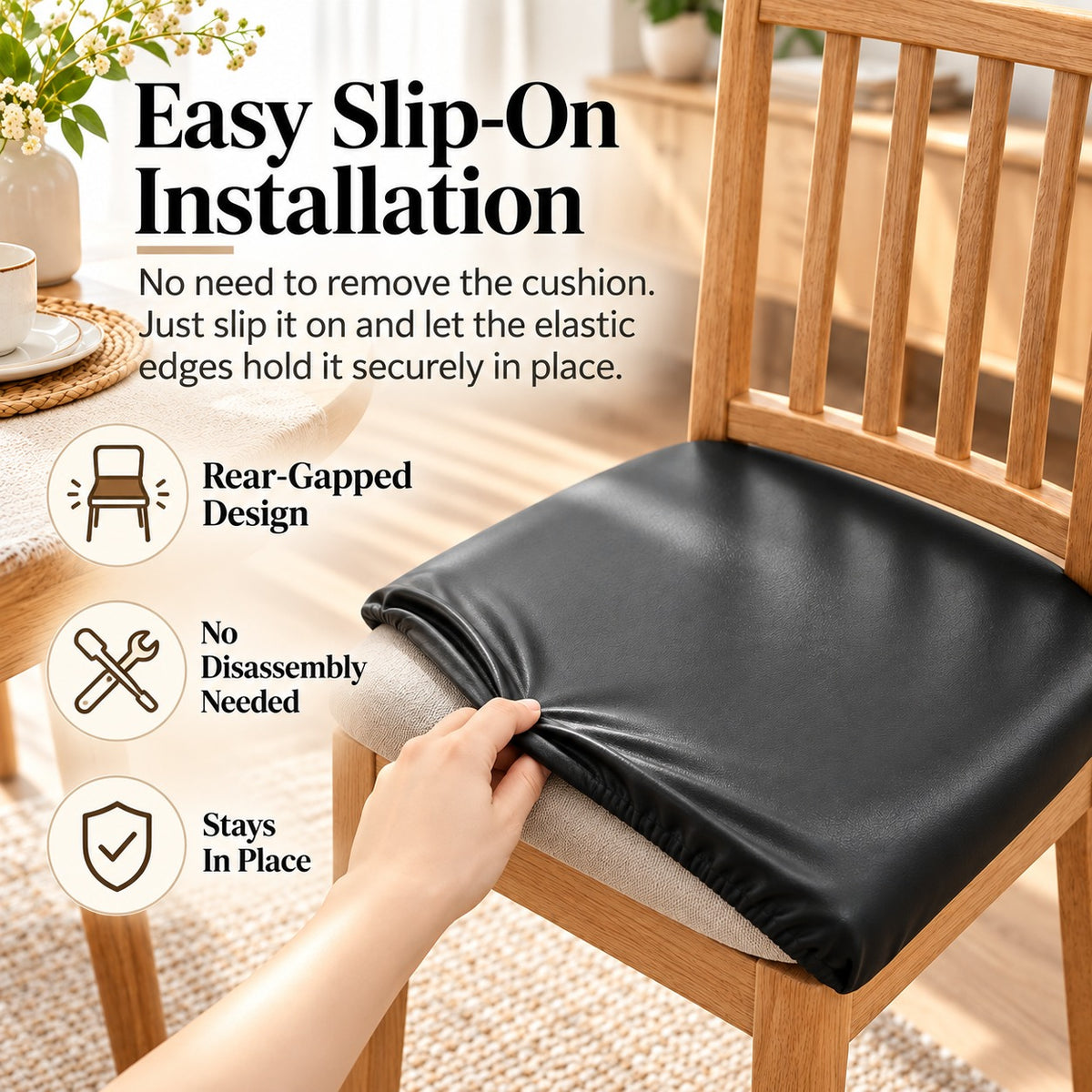 ✨ PU Leather Chair Protector – Waterproof & Oil-Resistant Seat Covers for Dining Chairs, Removable & Washable