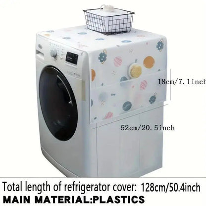 Daisy-print refrigerator dust cover with storage pockets