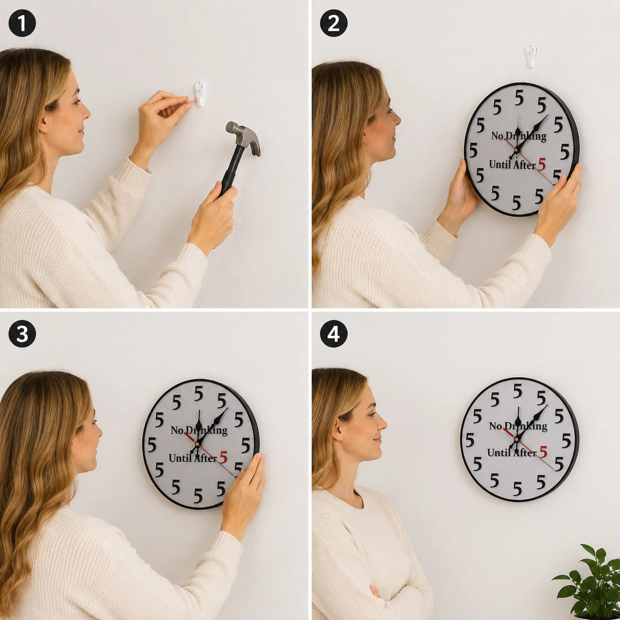 🔥🎁Funny "No Drinking Until After 5" Round Wall Clock