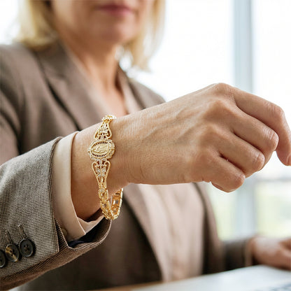 💥Elegant Hollow Flower Virgin Mary Bracelet – Filigree Design, Gold Plated, Faith Inspired ✨